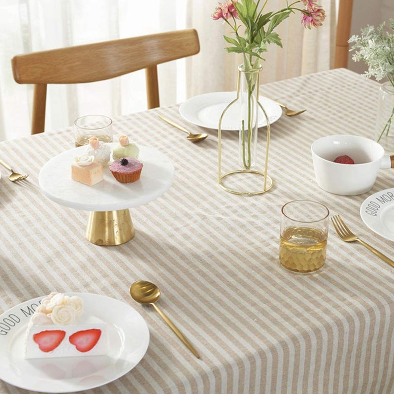 AMZALI Stripe Tassel Tablecloth Cotton Linen Stain Resistant/Dust-Proof Waterproof Table Cover for Kitchen Dinning Tabletop Decoration (Rectangle/Oblong 55 x 87 Inch  Beige) - Image 2